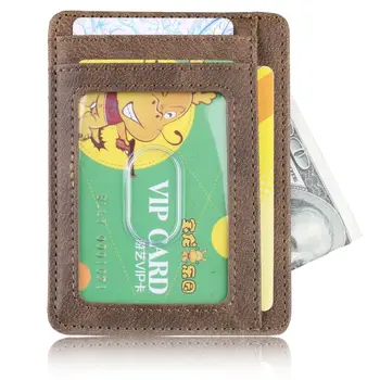 Ултратънък RFID блокиране минималистичен портфейл, джоб за визитки, супертонкие мъжки кожени притежателите на банкови ID кредитни карти