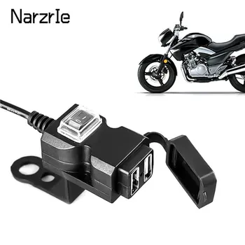 Универсален 12 В с двоен USB порт, водонепроницаемое зарядното устройство на кормилото на мотоциклета, адаптер за захранване за мобилен телефон 5 В 1A/2.1 A