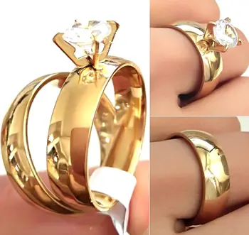 24 бр. (12 комплекта) Златна плоча е в Сребърен Цвят, трупно пръстен, Годежен пръстен, циркон за влюбени, Юбилейна парти, Бижута за мъже и жени