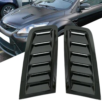 2 елемента Универсален Автомобилен Въздух Лъжичка Качулка Вентилационни Щори Охлаждаща Панел Декоративен Набор от ABS Лъскаво Черен Автомобилни Аксесоари
