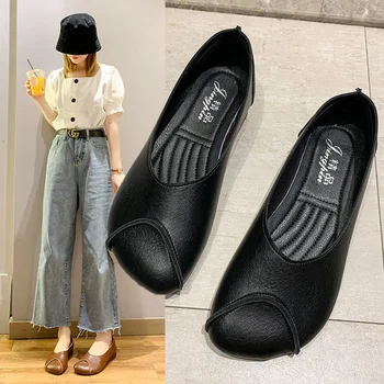 2022 Дамски обувки на равна подметка, модни фини обувки с квадратни пръсти и фин пръсти в ретро стил, обувки с плоска подметка с меко дъно на малък квадратен ток