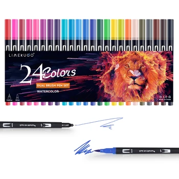 24 Цветове, акварелни писалки за чертане, четката с двоен фитил, художествени маркери, Дръжка за colorization, рисуване на миниатюри, живопис
