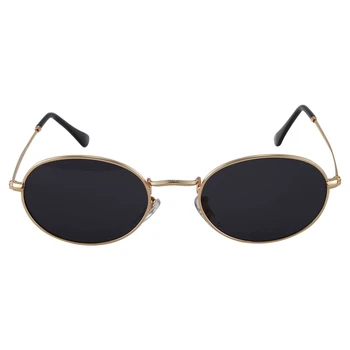 2X Овални слънчеви очила, Мъжки, Женски Реколта мъжки Дамски ретро Слънчеви Очила с Кръгли Очила S8006 В Златна Рамка Черен