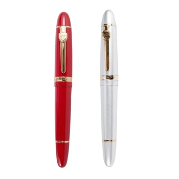 2X Писалка JINHAO 159 18KGP със средно широк писалка 0,7 мм, безплатен офис писалка с предавателна кутия, червена и сребриста