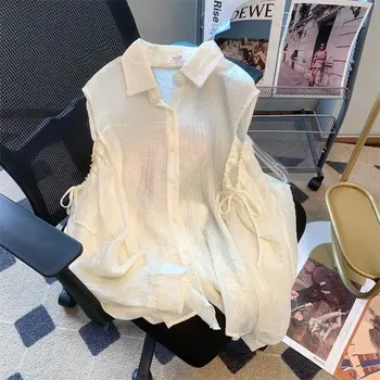 EBAIHUI, солнцезащитная риза с открити рамене, женски нов дизайн, однотонная ежедневна блуза с яка-поло, Ins 2023, лятна тънка риза, топ