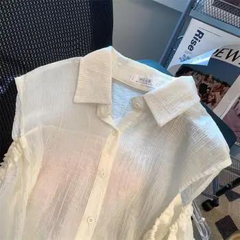 EBAIHUI, солнцезащитная риза с открити рамене, женски нов дизайн, однотонная ежедневна блуза с яка-поло, Ins 2023, лятна тънка риза, топ EBAIHUI, солнцезащитная риза с открити рамене, женски нов дизайн, однотонная ежедневна блуза с яка-поло, Ins 2023, лятна тънка риза, топ 2