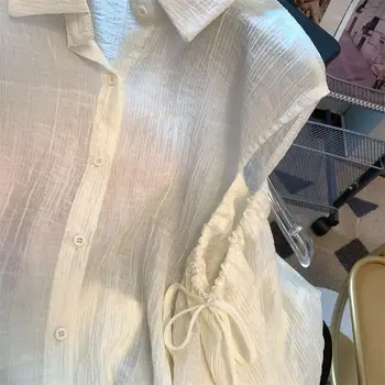 EBAIHUI, солнцезащитная риза с открити рамене, женски нов дизайн, однотонная ежедневна блуза с яка-поло, Ins 2023, лятна тънка риза, топ EBAIHUI, солнцезащитная риза с открити рамене, женски нов дизайн, однотонная ежедневна блуза с яка-поло, Ins 2023, лятна тънка риза, топ 3