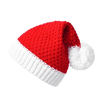 H9ED Зимни Масивна Шапчица Дядо Коледа с Помпоном Червен Цвят, за Възрастни, Топли Възли Коледни Шапки, за Жени, Мъже, Момчета, Подарък За Момичета