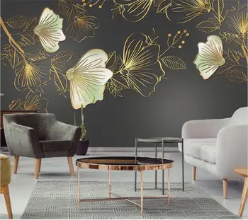 wellyu Индивидуални 3D стенопис модерен светлина луксозна линия с позлатени релефни цветя скандинавски фон на фона на тапети за хола