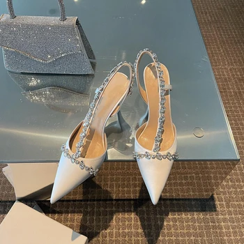 Дамски обувки-лодка с блестящи кристали, дамски копринени вечерни обувки на висок ток, ново пролетта 2022 г., Zapatos De Mujer Дамски обувки-лодка с блестящи кристали, дамски копринени вечерни обувки на висок ток, ново пролетта 2022 г., Zapatos De Mujer 2