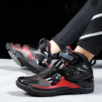 Класическата Черно-червена мотоциклетът обувки, Обувки за бягане по неравен терен, състезателни обувки, ботильоны за мотокрос, защитни съоръжения за спорт на открито