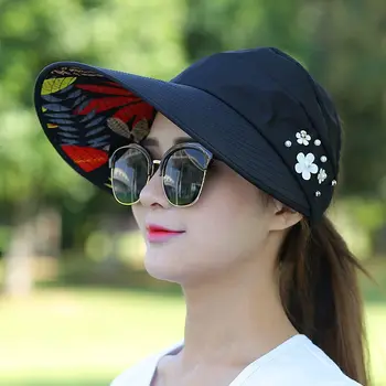 Летните шапки за жени, сгъваема солнцезащитная шапка с перлата цветна козирка, солнцезащитная шапка, дамски градинска ежедневни бейзболна шапка, дамска шапка за жени