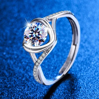 Луксозни диамантени пръстени от сребро S925 проба в една карата, халки с муассанитом, сватбени декорации с кубическим цирконием