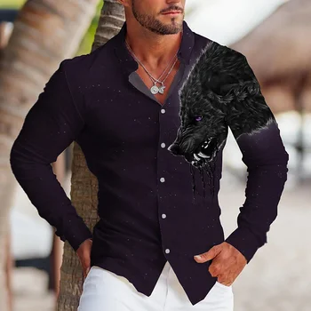 Мъжка риза с изображение на вълк, модни и ежедневни парти на открито, супер готино Нова фигура lycanthrope 2023 XL, удобна мека кърпа