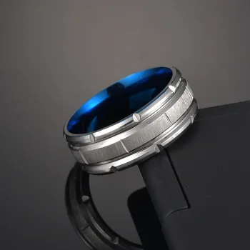 Мъжки пръстени, пръстени с двойно пазом 8 мм, сини волфрам, годежни пръстени, тухлена модел, матово черен пръстен от въглеродни влакна, за мъже