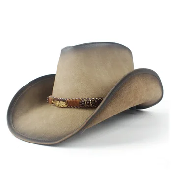 Нова мода ковбойская шапка в западен стил за жени и мъже, кожа сомбреро, джаз шапки