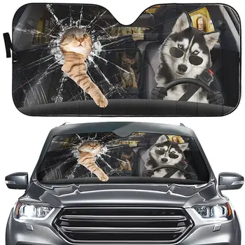 Сенника за водача на кучето Хъски, сенника на предното стъкло на автомобила, Забавен козирка за животни, интериор на предния прозорец на камиона
