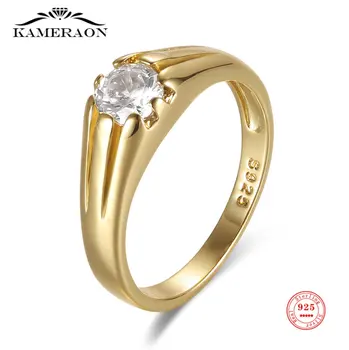 Сребърен пръстен с блестящ фианитом 925 проба за жените, Аксесоари за младоженци, Луксозна Годеж, Мъжки Пръстени с кристали, Бижута подарък
