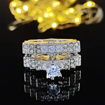 сребърен цвят булката 2023, нов дизайн, луксозен творчески комплект годежни пръстени за жени, годеж, бижута голяма марка на едро r4989