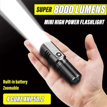 Супер Ярка МИНИ Led Фенерче XHP50, USB Фенерче, Акумулаторна батерия Риболовен Фенер с Увеличение, Мощен 3 Режима на Осветление, Кемпинговая Лампа