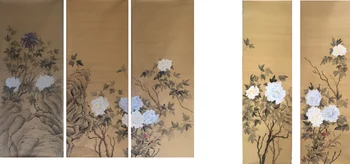 Тапети и в китайски стил, Ръчно рисувани цветя на божур и птици, Коприна Кърпа за спалня/ Дневна/ кабинет/ Трапезария/мека мебел/TV, тапети за стени